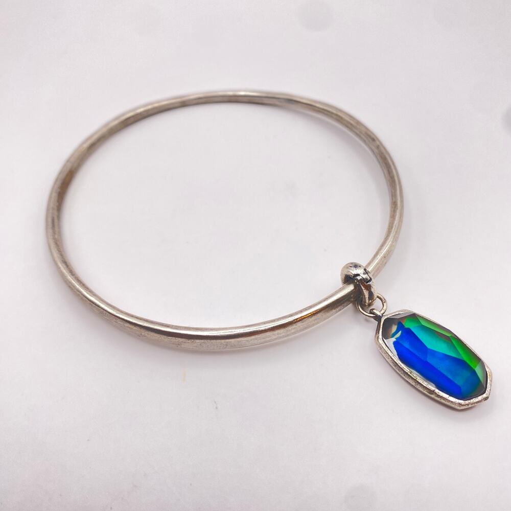 Vintage KENDRA SCOTT Bangle And Charm Bracelet Silver Plated Blue Green - 7 3/4"